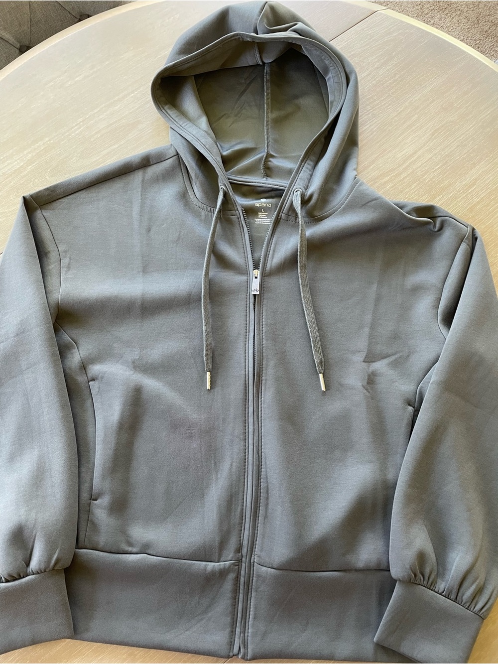 Apana Zip-Up Hooded Sweatshirt in Olive Gray, size Large